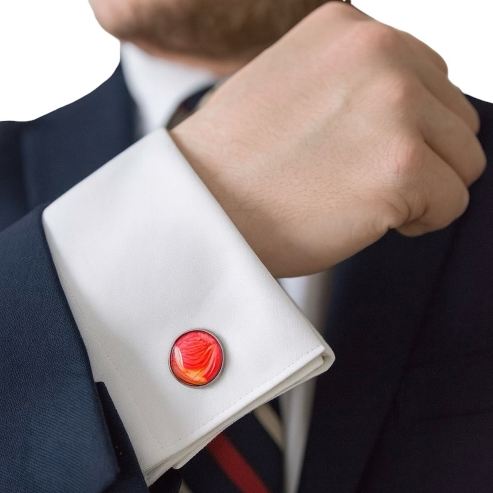 Hand Crafted Red Gold Fluid Art Cufflinks Glass Cabochon Men’s Gift